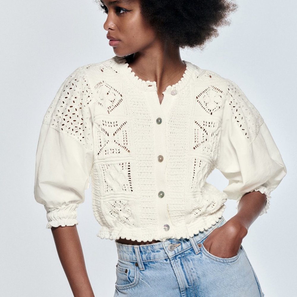 📍FINAL📍VTG Linen Knit Embroidery cardigan - Picture 3 of 16